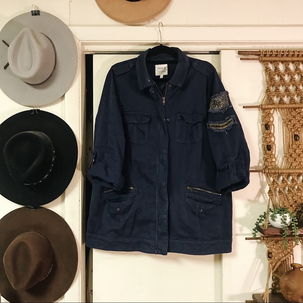 Torrid Navy embellished utility jacket
